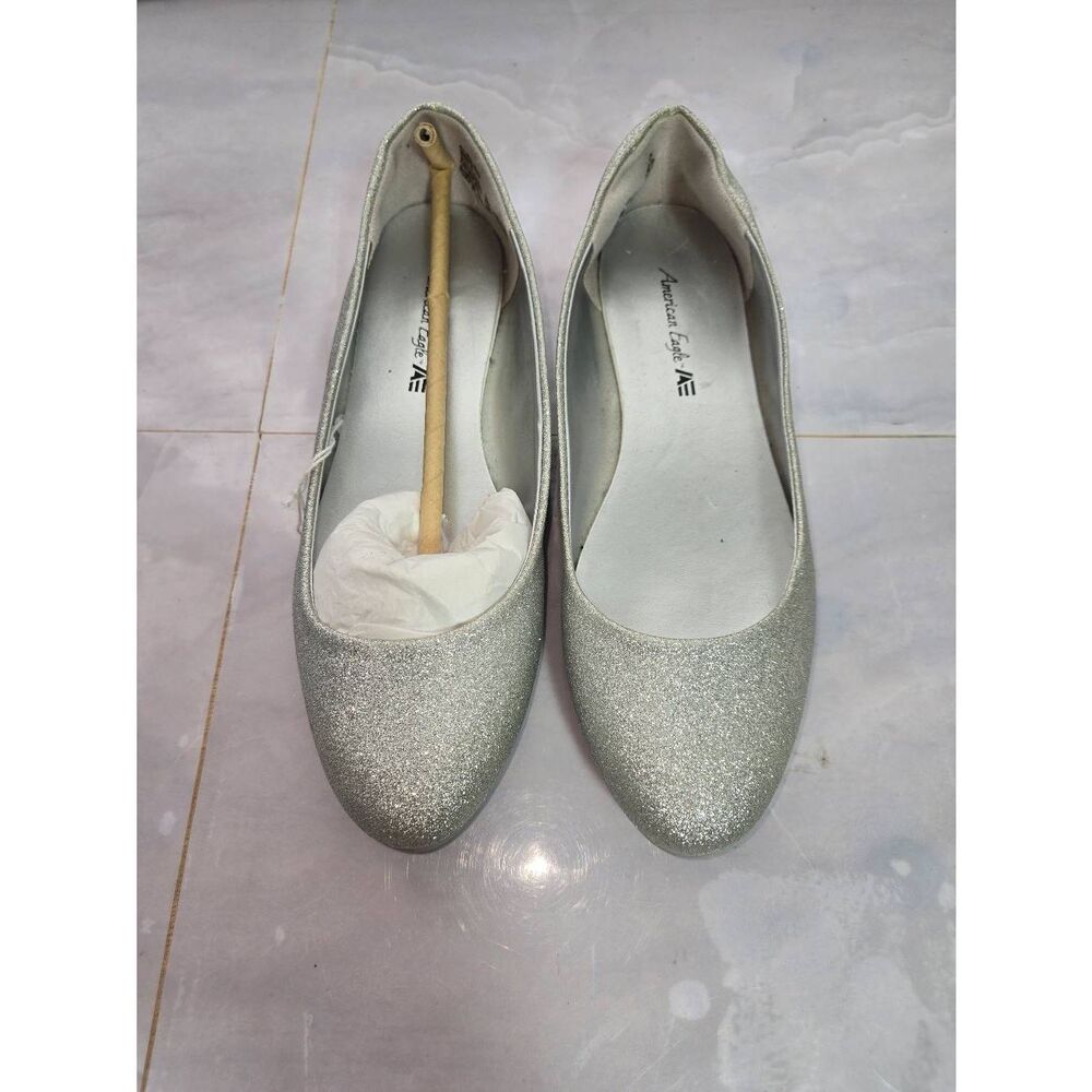 American Eagle Women's Size 5.5 Silver Shimmer Ballet Flat Shoe